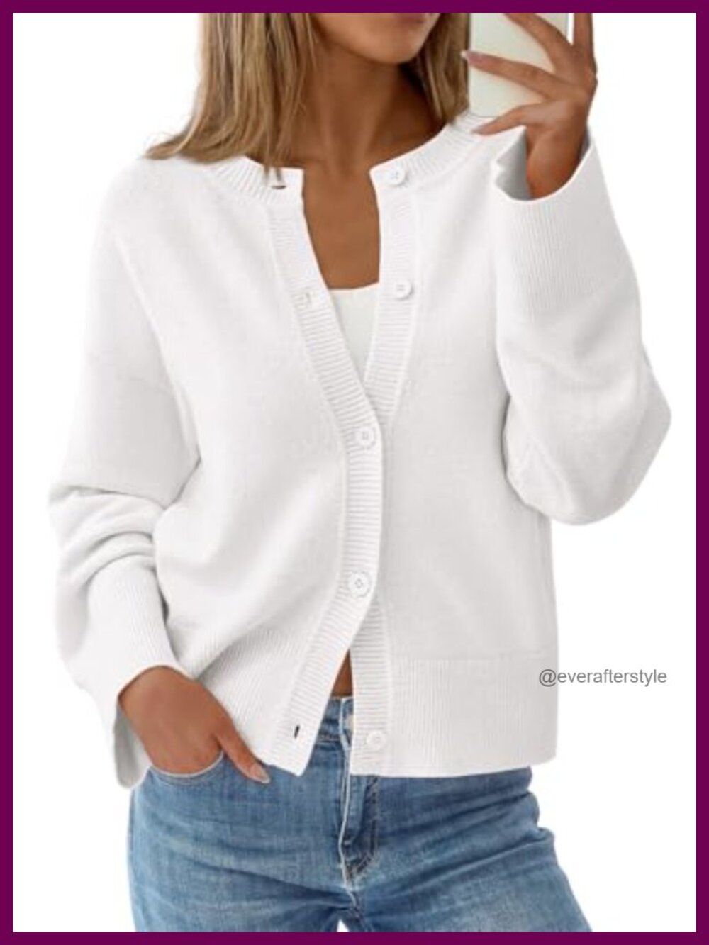 Women's Oversized Chunky Knit Button Up Cardigan Bell Sleeve Crewneck
